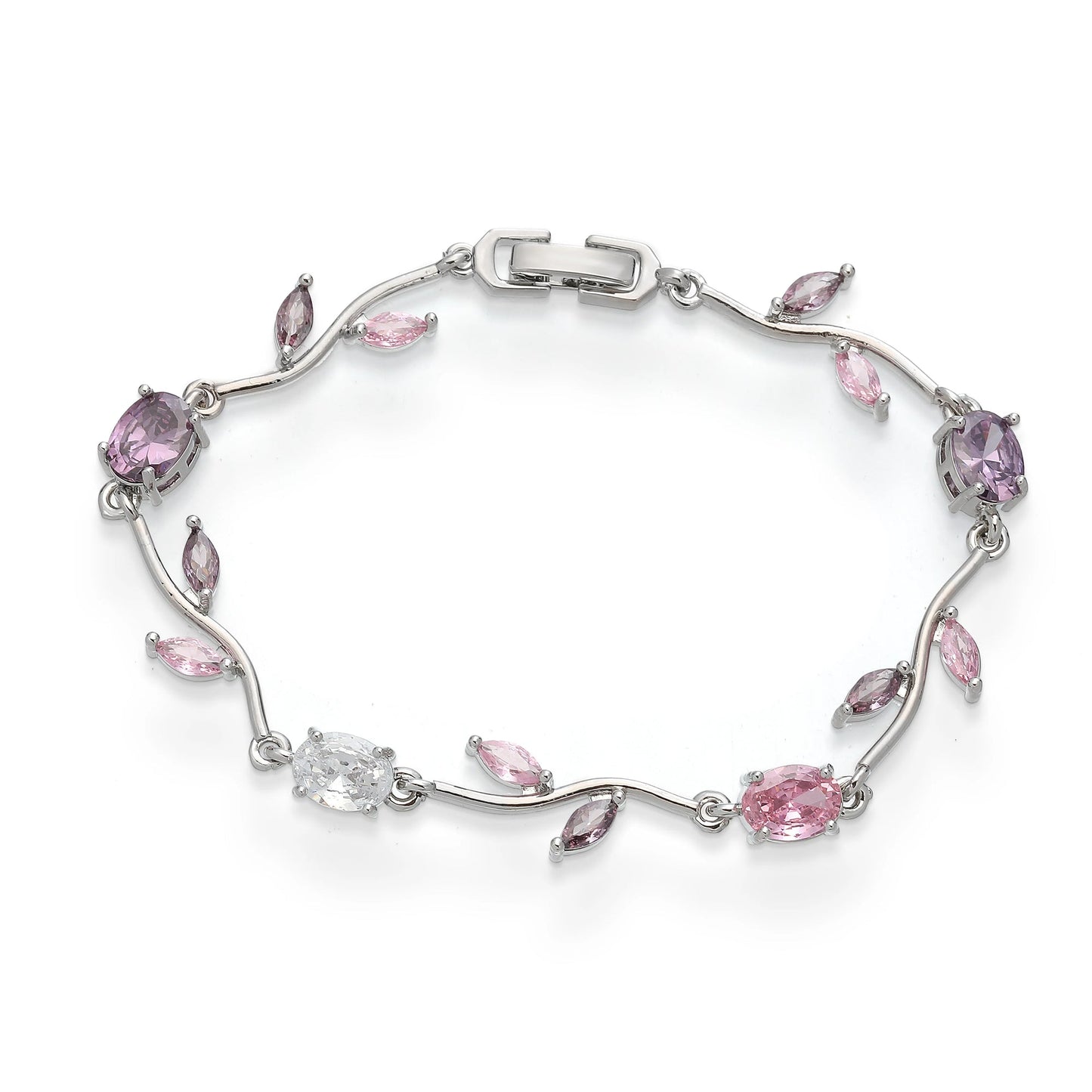 Women’s Bracelet - Tulip Design with Pink Zircon Stones - Gold Plated Stainless Steel