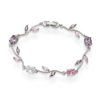Women’s Bracelet - Tulip Design with Pink Zircon Stones - Gold Plated Stainless Steel