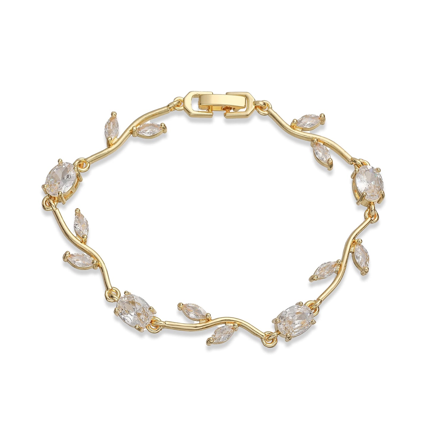 Women’s Bracelet - Tulip Design with Pink Zircon Stones - Gold Plated Stainless Steel